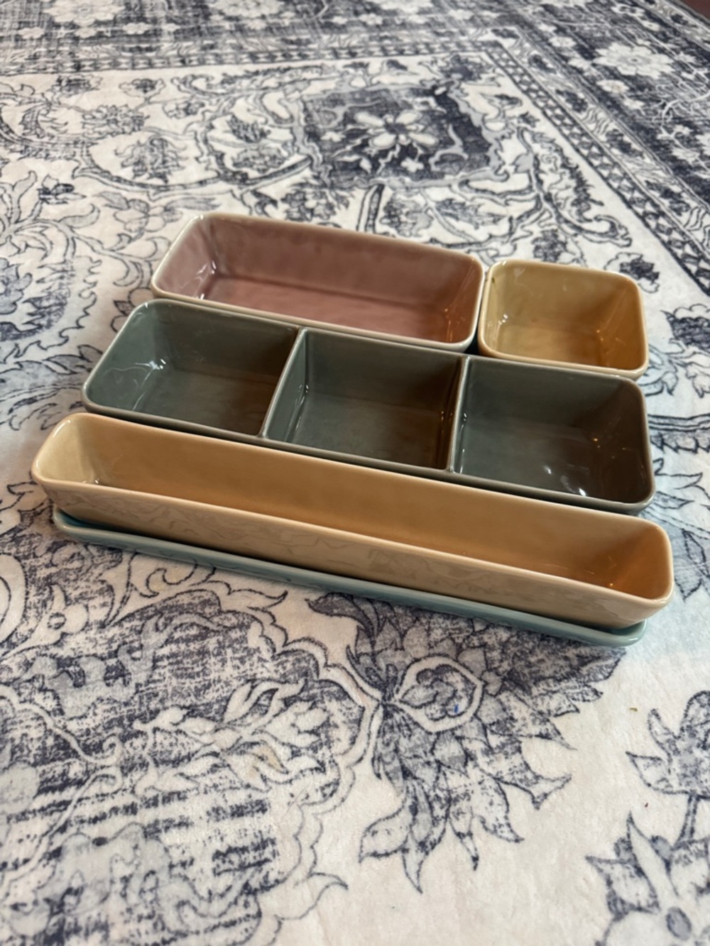 Ceramic Multi-Compartment Serving Dishes in Pastel Mix